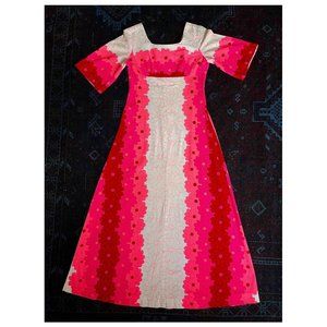 VINTAGE Ui-Maikai Hawaiian Bell-Sleeved Maxi Dress | Hot Pink | Floral Barkcloth